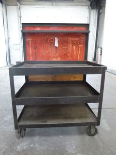 Work Bench/Cart On Wheels Upper Back And Lower Shelves, 37 In. x 26 In. x 52 1/2 In.