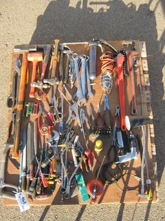 Pallet Containing Assorted Hand Tools Including Hammers, Wrenches, Screw Drivers, Files, Pilers and More