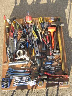 Pallet Containing Assorted Hand Tools Including Complete Set Hand Wrench, Open End Wrenches, Sledge Hammer, Metal Files and More