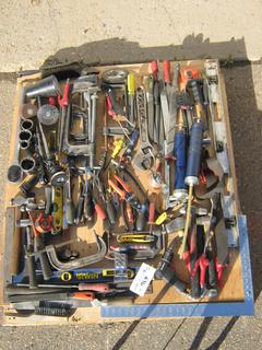 Pallet Containing Assorted Hand Tools Including 3/4 In. Drive Rachet, 3 Ft. Level, Pliers, C-Clamp and More
