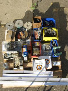 Pallet Containing Assorted Hand Tools Including Large Hose Clamps, Bearings, Allen Wrenches, Electrical Wires, Fittings and More