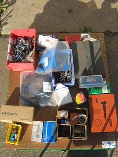 Pallet Containing Assorted Hand Tools Including Scale, Allen Wrenches, Cable Motor, Numerical/Alphabetical Metal Stamps, Bolts and More