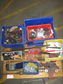 Pallet Containing Grinding Discs, Buffer Wheels, Chain Vise, Etc.