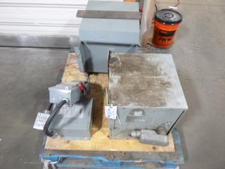 (2) Hammond Power Solutions 3-Phase, Dry Type Autotransformer, Parts Y006QTCB and Y075PKCN, SNs CB00608933 and CB00615003, (1) Hammond Manufacturing 3-Phase, Dry Type Transformer With Square D Heavy Duty Safety Switch