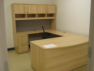 L-Shaped Desk, 72 In. x 48 In. x 29.5 In., Work Station With Overhead Cupboard Areas, 72 In. x 24 In. x 74 In., Under Desk 2-Drawer Filing Cabinet And Chair