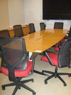 Board Room Table, 10 Ft. x 43.5 In. x 29 In., *Middle (2) Areas On Slides*, And (9) Chairs