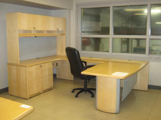 L-Shaped Desk, 70 In. x 72 In. x 30.25 In., Work Station With Overhead Cupboard Areas, 70 In. x 24 In. x 74 In., (2) Under Desk Filing Cabinets: (1) 2-Drawer, (1) 3-Drawer And Chair