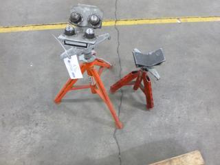 (1) Rigid Pipe Stand, Model VJ-99 w/ Ball Transfer Head, (1) "V" Head Pipe Stand 