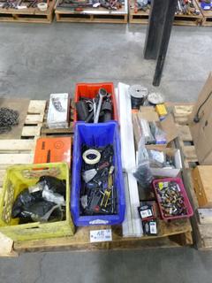 Pallet Containing 3/4 In. Sockets and Rachets, Allen Wrenches, Air Fittings, Safety Pins, Bearings, Electrical Wire, Roller Chain and More