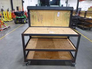 Work Bench/Cart On Wheels with Upper Back Board and Lower Shelves, 48 In. x 27 In. x 55 In.