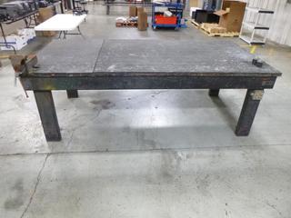 Shop Table, Wired For Power With Vice And Rubber Mat Topped, 8 Ft. 3 In. x 4 Ft. x 2 Ft. 10 In.
