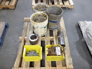 Pallet Containing Qty of Small Hardware And Chains, (3) Pails of Nails, Etc.