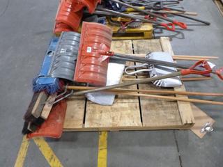 Assorted Shovels, Brooms, Dust pans, Etc.
