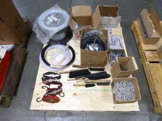 Pallet Containing Misc. Items: Brushes, Nails, Straps, Teflon Tubing, Etc.