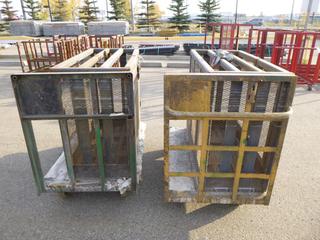(2) Metal Carts On Casters, 4 Ft. x 2 Ft. 8 In. x 3 Ft. 11 In., (2) Metal Cages, 3 Ft. 10 In. x 1 Ft. 11 In. x 3 Ft. x 1 1/2 In.