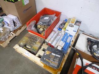 Pallet Containing Welding Accessories Including Rods, Grounds, Curtain, Cable, Etc