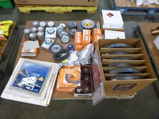 Pallet of Wire Wheels, Bench Grinder Brush, 8 In. Wet Diamond Blade, 2 1/2 In. Knotted Wire Cup Brush