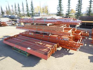 Assortment of Pallet Racking, Qty of 12 Ft. Side Members, (3) 15 Ft. Side Members, and Qty of 9 Ft. Cross Members 