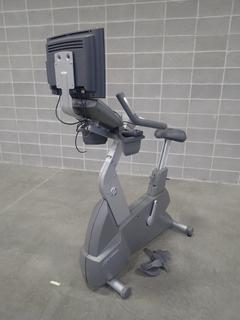 Life Fitness Upright Bike w/ HDTV Monitor. SN CLU102582 *Note: Pedals Unattached, This Item Is Located At 7103 68AVE NW- Location 2*
