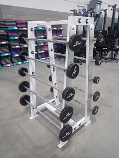 Hammer Strength 10-Tier Barbell Rack C/w (10) Barbells And Assorted Weights
