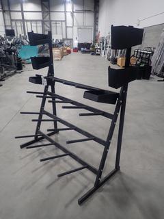 4-Tier Weight Plate Rack w/ Attached Bins And Attached Barbell Stands