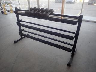 3-Tier Dumbbell Rack C/w (5) 15lb And (1) 7.5lb Hex Dumbbells