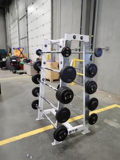 Hammer Strength 10-Tier Barbell Rack C/w Bars And Assorted Weights *Note: This Item Is Located At 7103 68AVE NW- Location 2*