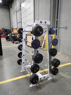 Hammer Strength 10-Tier Barbell Rack C/w Bars And Assorted Weights *Note: This Item Is Located At 7103 68AVE NW- Location 2*