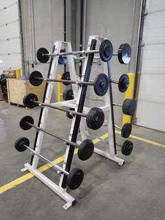 10-Tier Barbell Rack C/w Bars And Assorted Weights *Note: This Item Is Located At 7103 68AVE NW- Location 2*