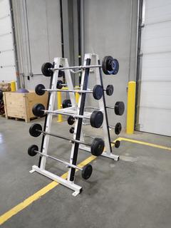 Magnum Fitness System 10-Tier Barbell Rack C/w Bars And Assorted Weights *Note: This Item Is Located At 7103 68AVE NW- Location 2*