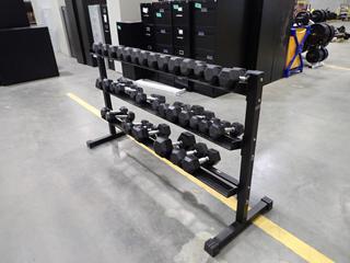 3-Tier Dumbbell Rack C/w 5lb, 8lb, 10lb, 17.5lb, 25lb And 40lb Dumbbells *Note: This Item Is Located At 7103 68AVE NW- Location 2*