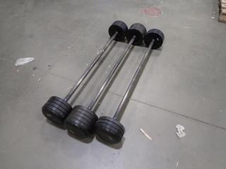 Qty Of (3) Straight Bars C/w (1) 65lb, (2) 85lb And (3) 95lb Weights  *Note: This Item Is Located At 7103 68AVE NW- Location 2*