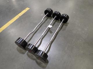Qty Of (3) Curved Bars C/w 90lb, 100lb And 110lb Weights  *Note: This Item Is Located At 7103 68AVE NW- Location 2*