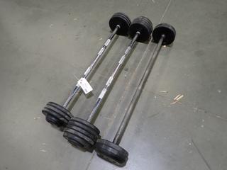 Qty Of (3) Straight Bars C/w 50lb, 80lb And 110lb Weights  *Note: This Item Is Located At 7103 68AVE NW- Location 2*