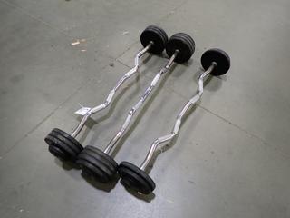 Qty Of (3) Curved Bars C/w 50lb, 80lb And 90lb Weights  *Note: This Item Is Located At 7103 68AVE NW- Location 2*