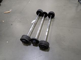 Qty Of (3) Straight Bars C/w 40lb, 90lb And 100lb Weights  *Note: This Item Is Located At 7103 68AVE NW- Location 2*