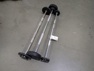 Qty Of (3) Straight Bars C/w 20lb, 30lb And 40lb Weights  *Note: This Item Is Located At 7103 68AVE NW- Location 2*