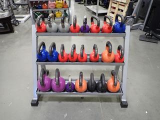 3-Tier Kettlebell Rack C/w Assorted Kettlebells *Note: This Item Is Located At 7103 68AVE NW- Location 2*