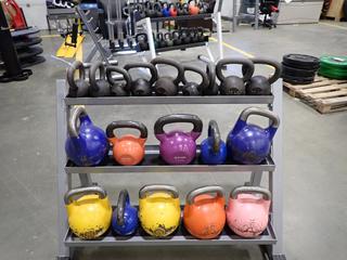 3-Tier Kettlebell Rack C/w Assorted Kettlebells *Note: This Item Is Located At 7103 68AVE NW- Location 2*