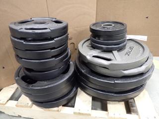 Qty Of (4) 5lb, (6) 10lb, (4) 25lb And (4) 45lb Weights *Note: This Item Is Located At 7103 68AVE NW- Location 2*