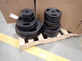 Qty Of (4) 5lb, (6) 10lb, (6) 25lb And (4) 45lb Weights *Note: This Item Is Located At 7103 68AVE NW- Location 2*