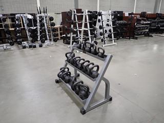 York 3-Tier Kettlebell Rack C/w 10lb - 35lb Kettlebells *Note: This Item Is Located At 7103 68AVE NW- Location 2*