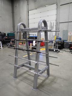 York Barbell Rack C/w (10) Bars *Note: This Item Is Located At 7103 68AVE NW- Location 2*