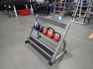 3-Tier Kettlebell Rack C/w Assorted Kettlebells *Note: This Item Is Located At 7103 68AVE NW- Location 2*