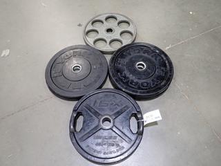 (2) 10lb, (2) 15lb, (1) 45lb And (1) 100lb Weights *Note: This Item Is Located At 7103 68AVE NW- Location 2*