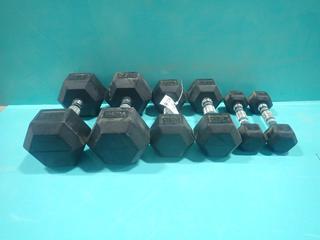 (2) 5lb, (2) 15lb And (2) 27.5lb Hex Dumbbells