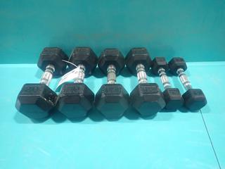 (2) 5lb, (2) 15lb And (2) 20lb Hex Dumbbells