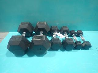 (2) 5lb, (2) 15lb And (2) 55lb Hex Dumbbells