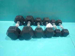 (2) 5lb, (2) 10lb And (2) 20lb Hex Dumbbells