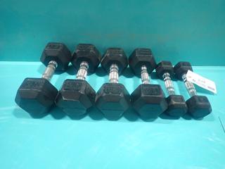 (2) 5lb, (2) 15lb And (2) 20lb Dumbbells